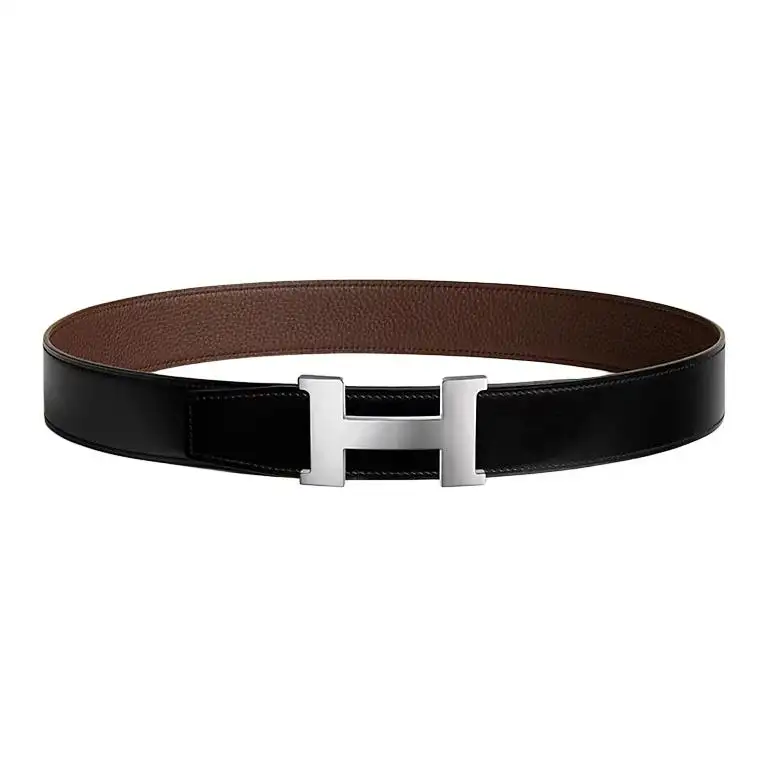 HERMES Constance Metal Calfskin Leather Belts Men's Width 3.8cm