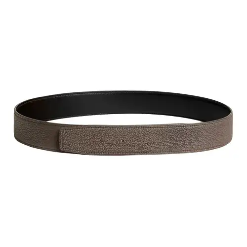 HERMES Calfskin Leather Belts Men's Black/Tin Gray Width 3.8CM