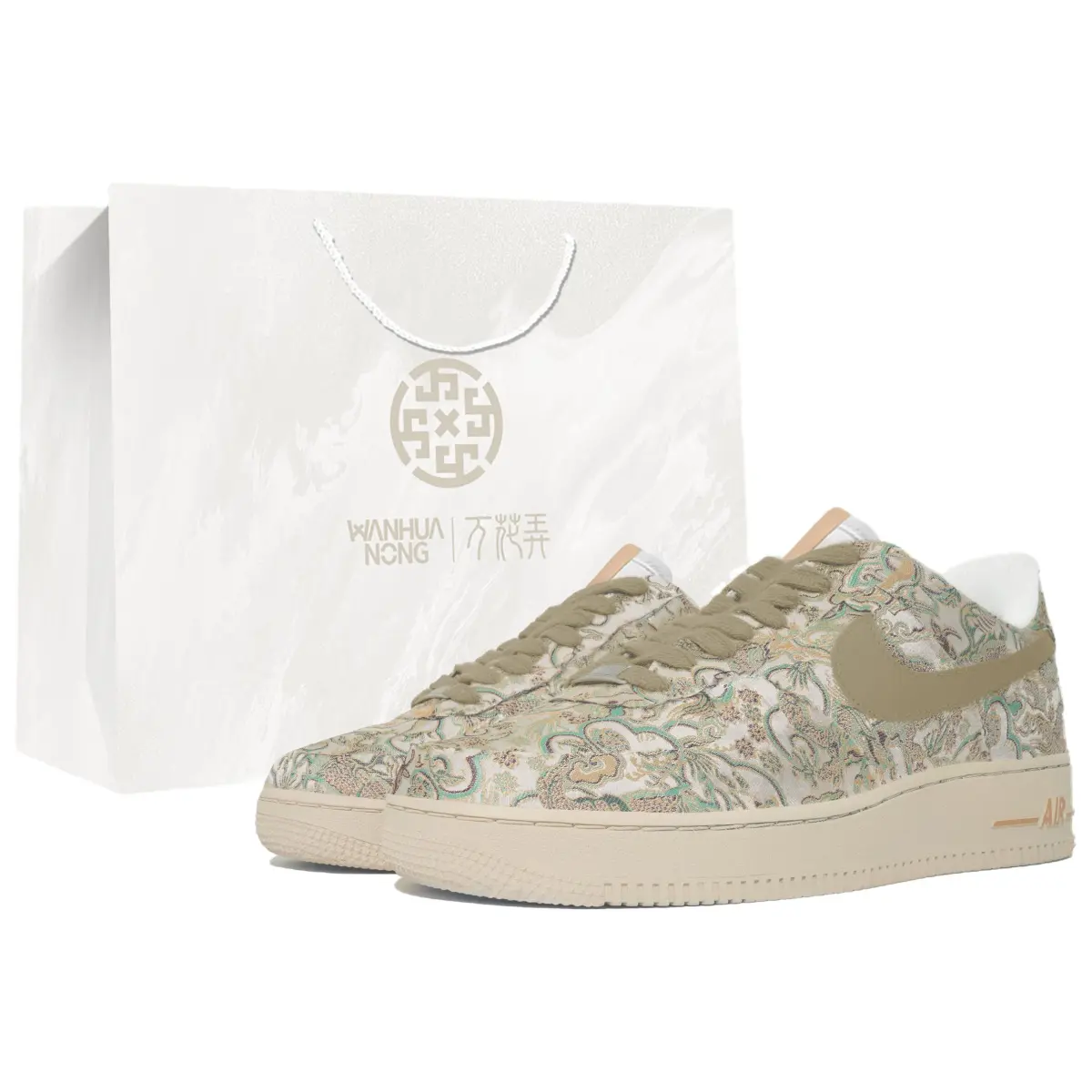Nike Air Force 1 07 Wan Hua Nong, Air Force 1, Golden Dragon Xian Rui, Box Low top Skateboard Shoes Unisex White Gold