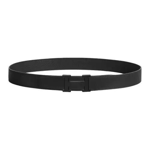 HERMES Togo Calfskin Leather Belts Men's Black Width 3.2cm