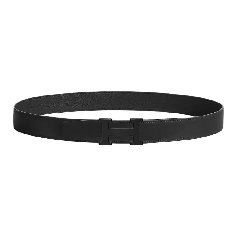 HERMES Togo Calfskin Leather Belts Men's Black Width 3.2cm
