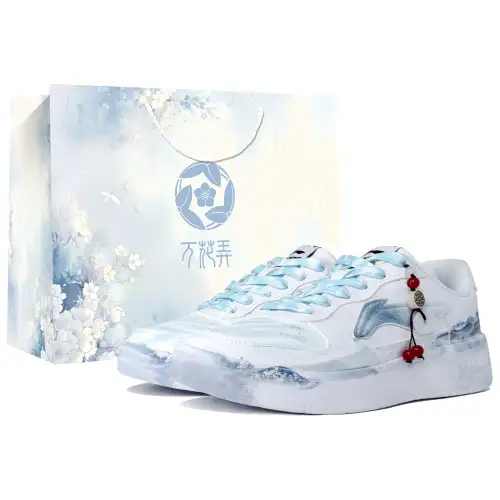 Li Ning Floating Boat Slip Resistant Abrasion Resistant Low top Skateboard Shoes Men's White Blue