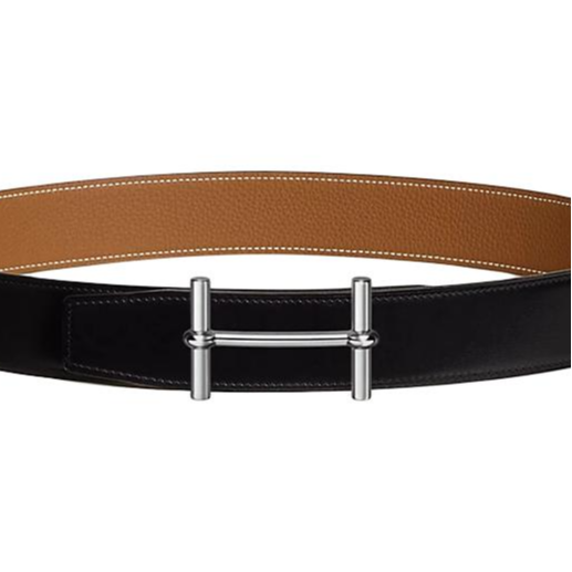 Мужской ремень Hermes Smooth Buckle (черно-золотой) — фото 3