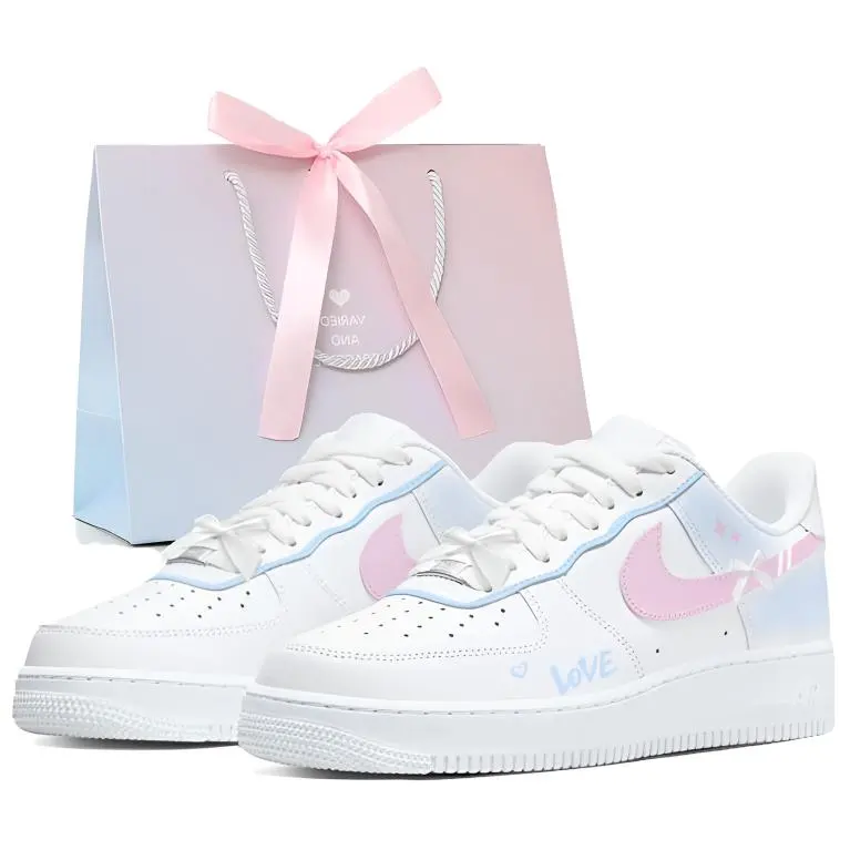 Nike Air Force 1 Sweet Star Falling Blue Shopping Bag Low top Skateboard Shoes Women's Blue Pink