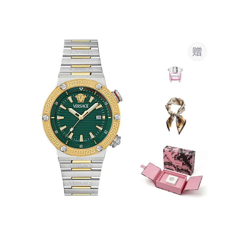 VERSACE Versace, black quartz dial, men's watch, perfume, gift box, trend calendar for leisure, quartz mechanism, Switzerland, light luxury style, for beloved