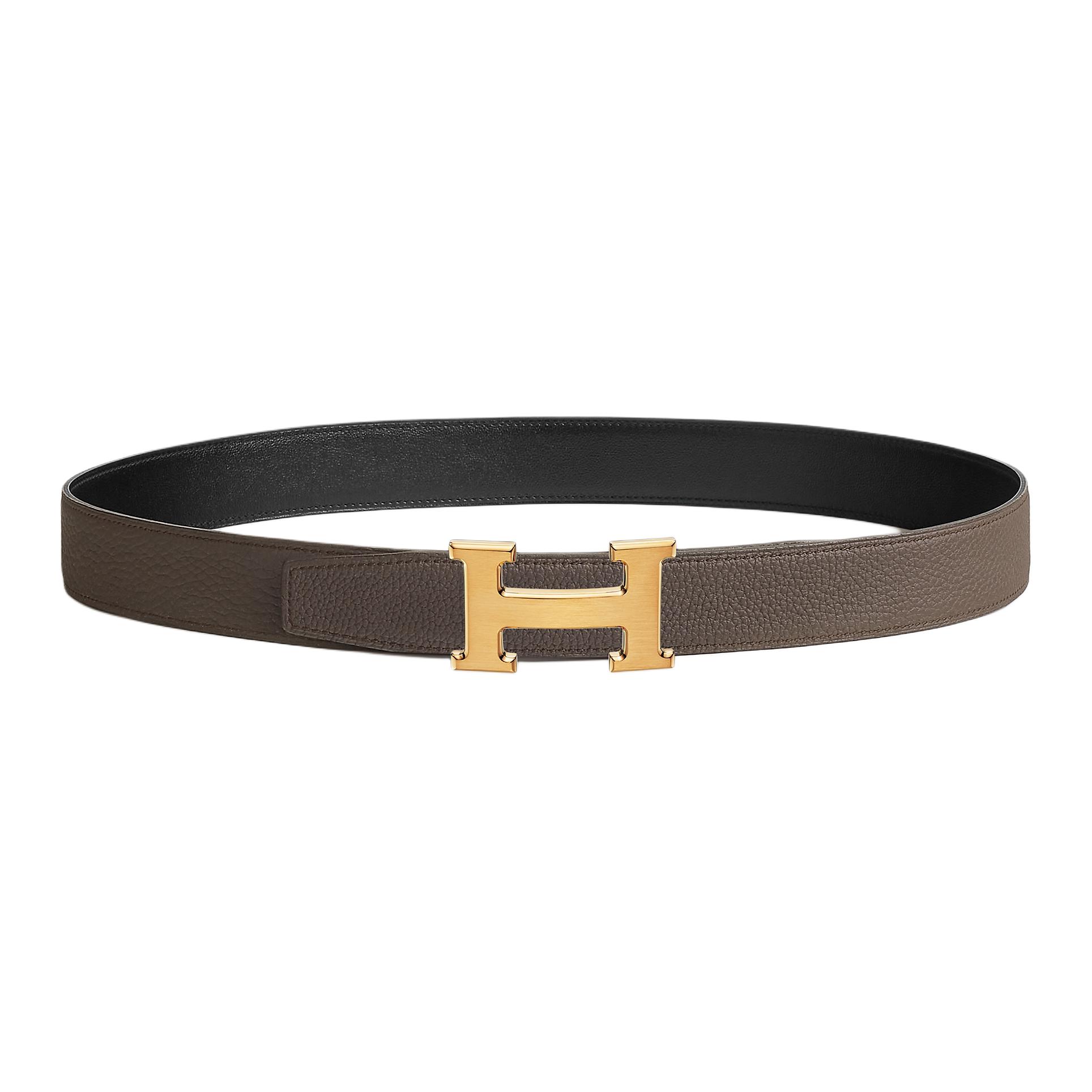 Женский ремень Hermes H belt buckle H 3.2cm (серо-черный) — фото 2