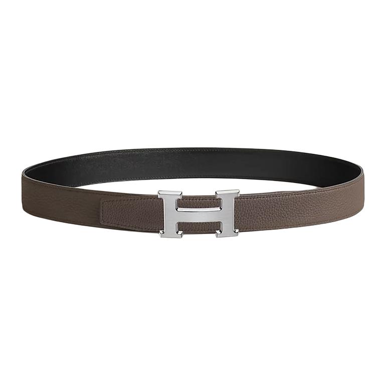 Мужской ремень Hermes H belt buckle (серебристо-черный) — фото 2