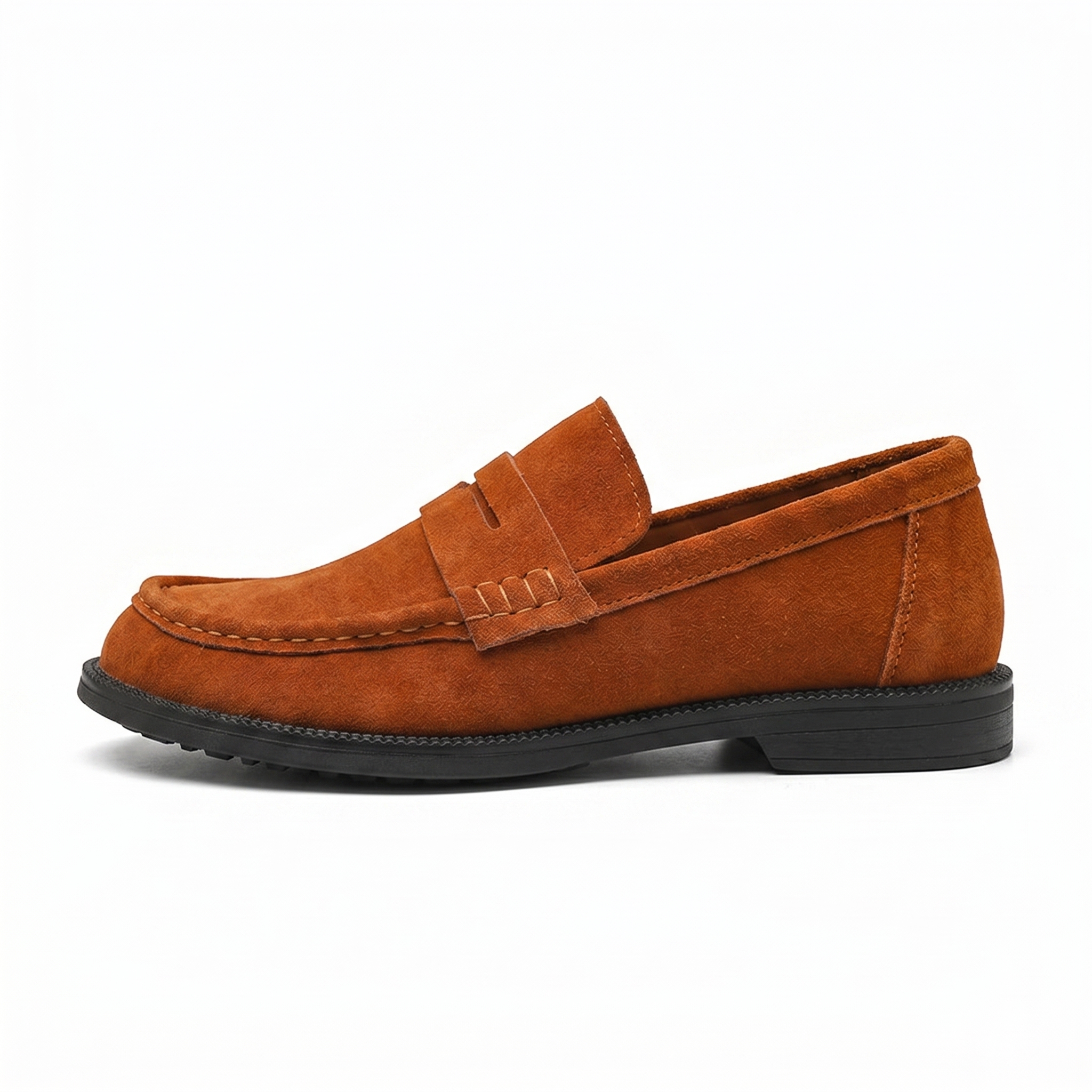 Langsha old money style suede lazy slip-on square toe simple retro trend commuting to work niche casual leather shoes loafers men's style