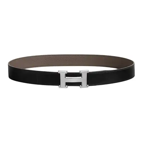 HERMES H Belt Buckle Calfskin Leather Belts Men's Width 3.2cm