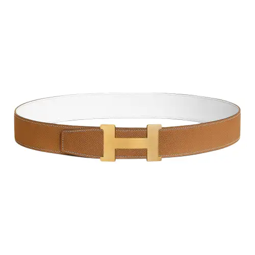 HERMES Constance Cow Leather Belts Men's Gold/White Width 3.8cm