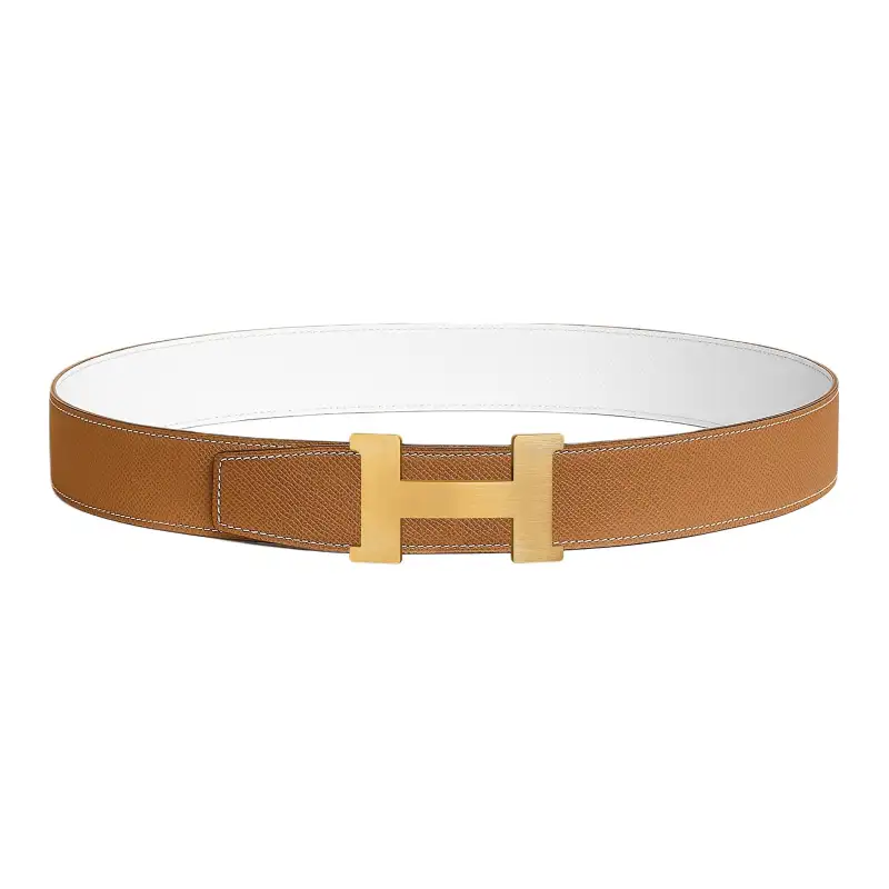 HERMES Constance Cow Leather Belts Men's Gold/White Width 3.8cm