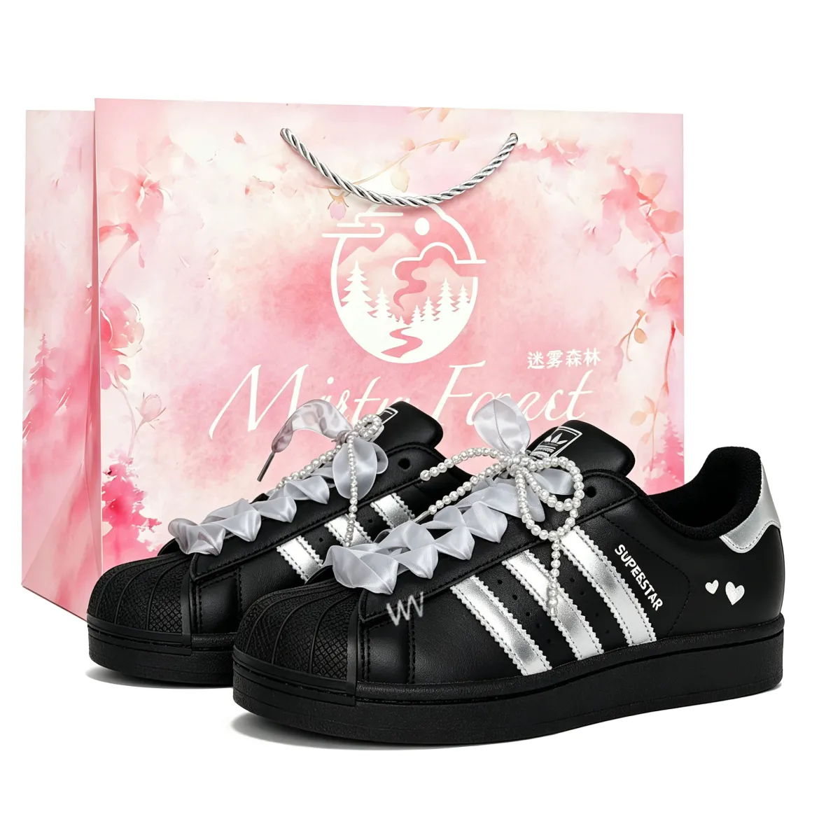 Adidas Originals Superstar 2 Silver Heart Black Shell, Shopping Bag Abrasion Resistant, Lightweight, Balanced Low top
