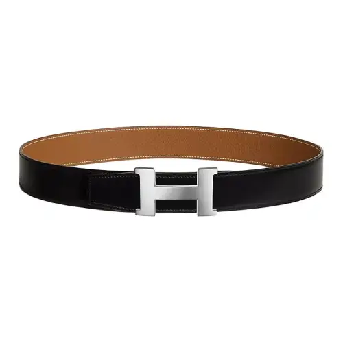 HERMES Constance Metal Calfskin Leather Belts Men's Width 3.8cm