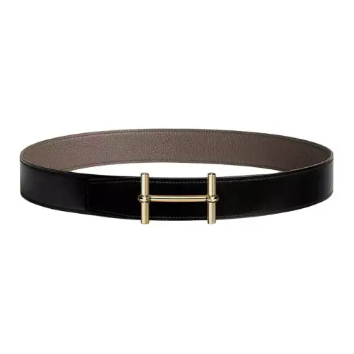 HERMES H D'Ancre Metal Leather Calfskin Leather Belts Men's Width 3.8cm