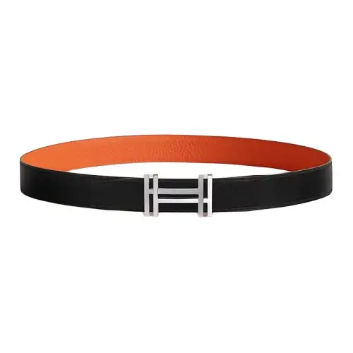 HERMES Block H Calfskin Leather Belts Men's 3.2cm