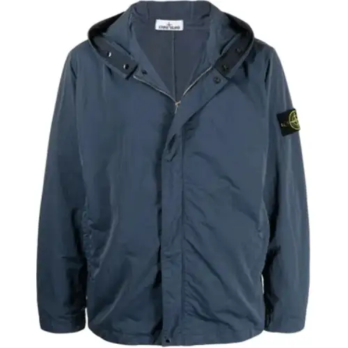STONE ISLAND Jackets Men's Blue Hooded Non Detachable Moderate Other