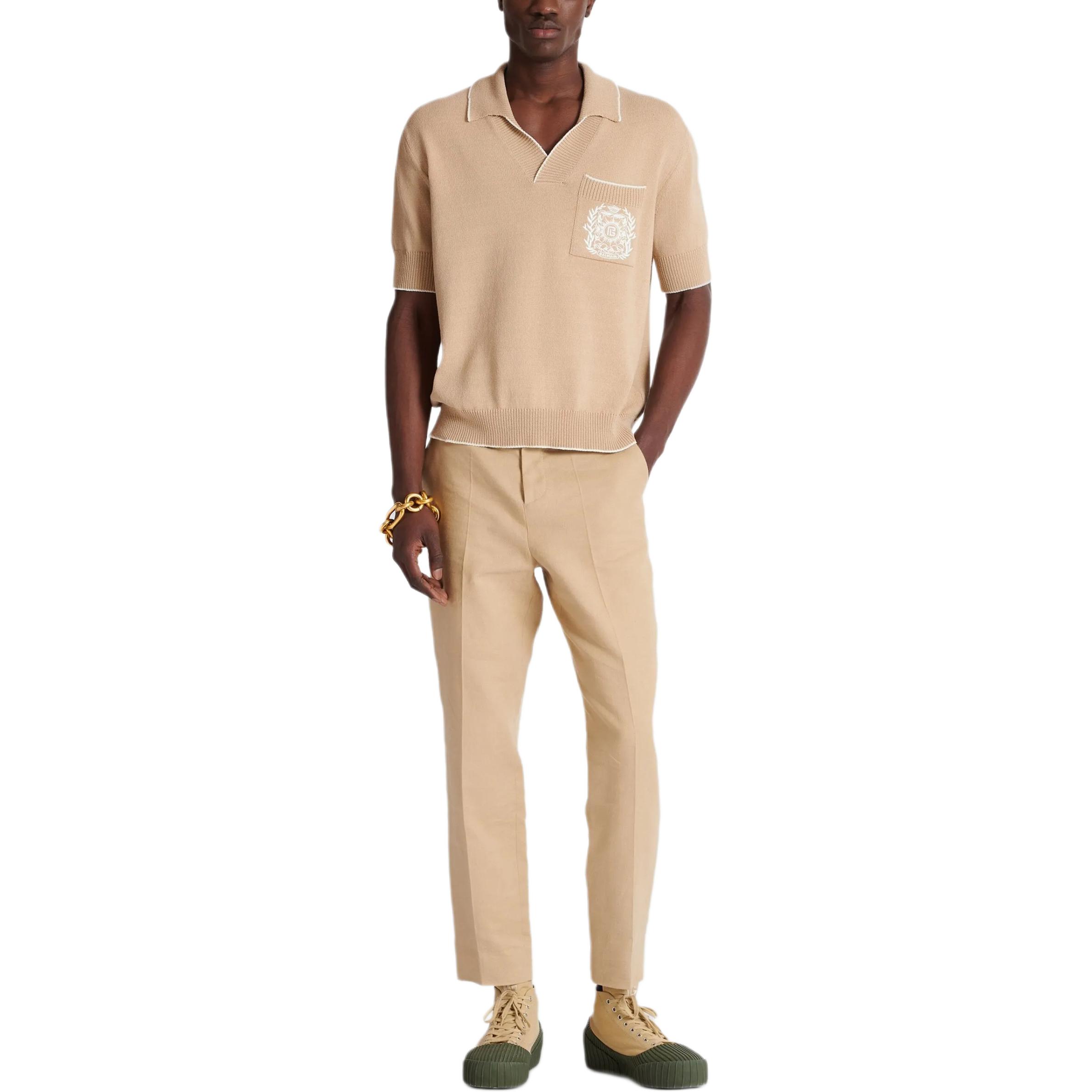 Мужская футболка BALMAIN SS25 VLogoPolo (бежевая) — фото 4