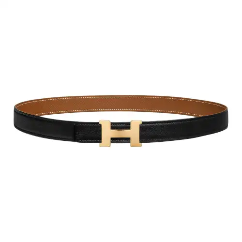 HERMES Calfskin Leather Belts Women's Black Gold Width 2.4cm