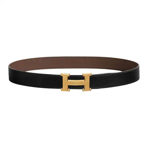 HERMES Calfskin Leather Belts Men's Width 3.2cm