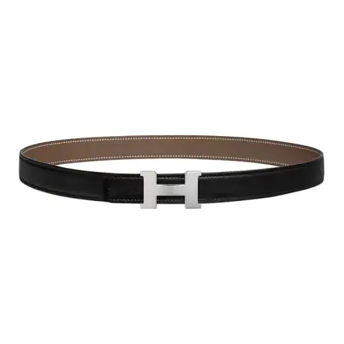 HERMES Constance Calfskin Leather Belts Women's Black/Elephant Gray Width 2.4cm