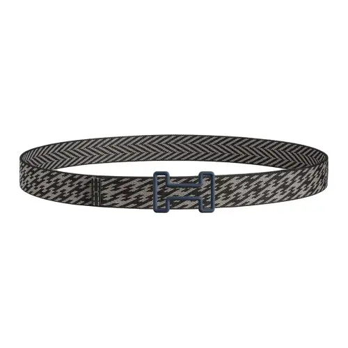 HERMES Stainless Steel Calfskin Leather Belts Men's Width 3.2cm