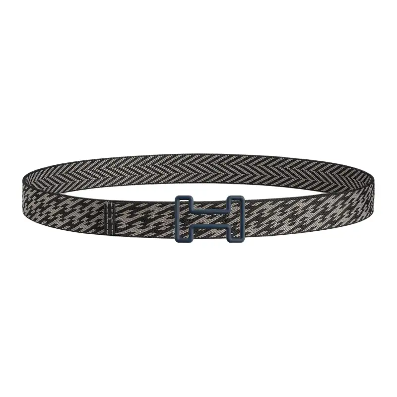 HERMES Stainless Steel Calfskin Leather Belts Men's Width 3.2cm