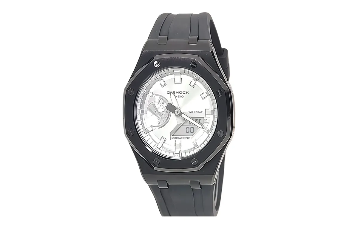 CASIO Custom Collection Quartz Movement Fluoroelastomer Strap Watch Men's Watches Silver Dial