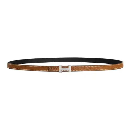 HERMES Palladium Plated Leather, Palladium Calfskin Leather Belts Women's Width 1.3cm