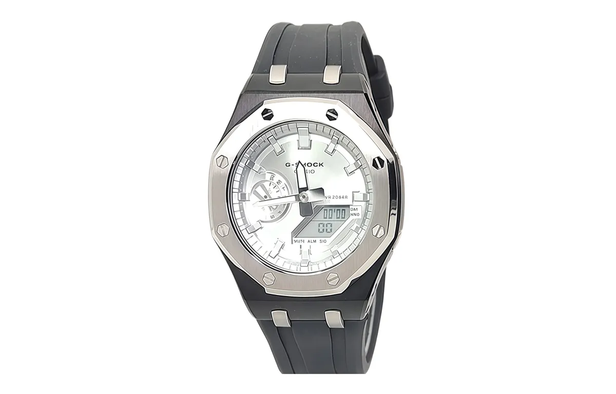 CASIO Custom Collection Electronic Movement Fluoroelastomer Strap Watch Men's Watches Silver Dial