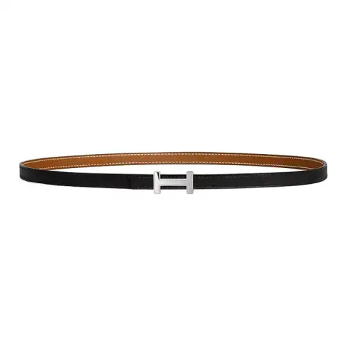 HERMES Focus Leather Palladium Calfskin Leather Belts Women's 1.3cm