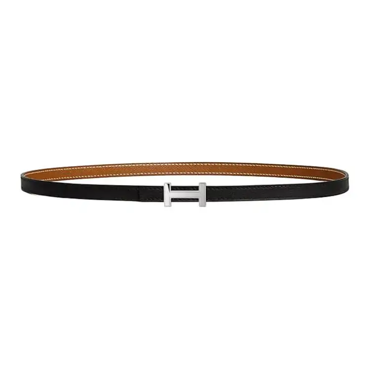 HERMES Focus Leather Palladium Calfskin Leather Belts Women's 1.3cm