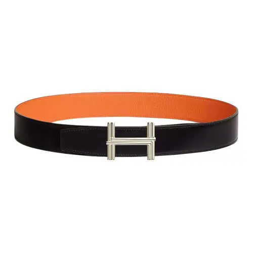 HERMES Brass Leather Metal Calfskin Leather Belts Men's Width 3.8cm