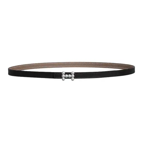 HERMES Bubble Palladium Plated Metal, Calfskin Leather Belts Women's Width 1.3cm