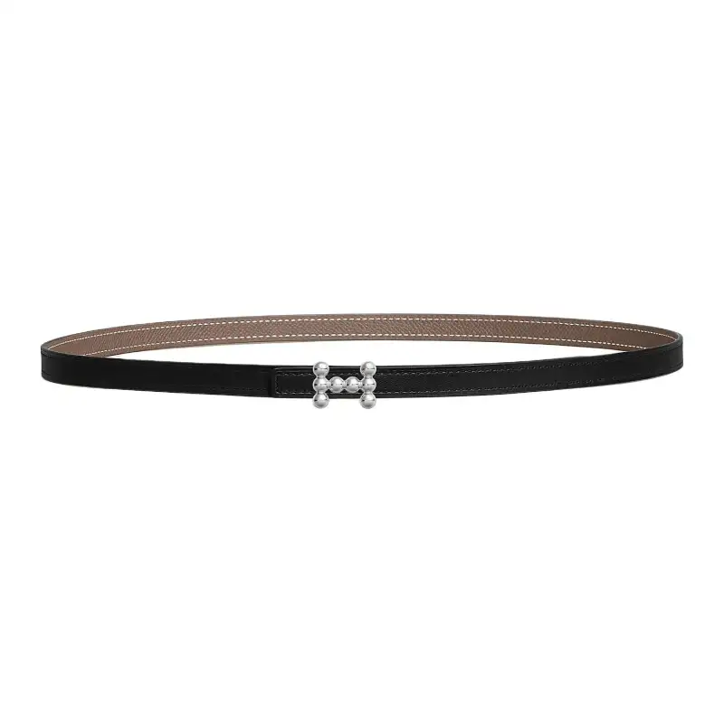 HERMES Bubble Palladium Plated Metal, Calfskin Leather Belts Women's Width 1.3cm