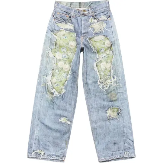 Капсульная коллекция середины лета Acne Studios SS26 1981, свободные широкие джинсы с принтом «тромплей» и розами, одинаковый стиль для мужчин и женщин