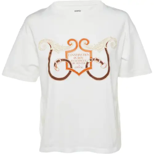 HERMES T Shirts Unisex White Crew Neck Moderate Straight Fit