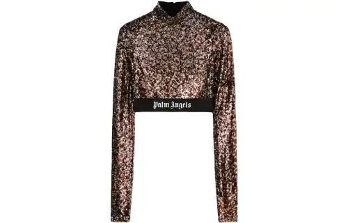 Palm Angels logo-strap sequin cropped top
