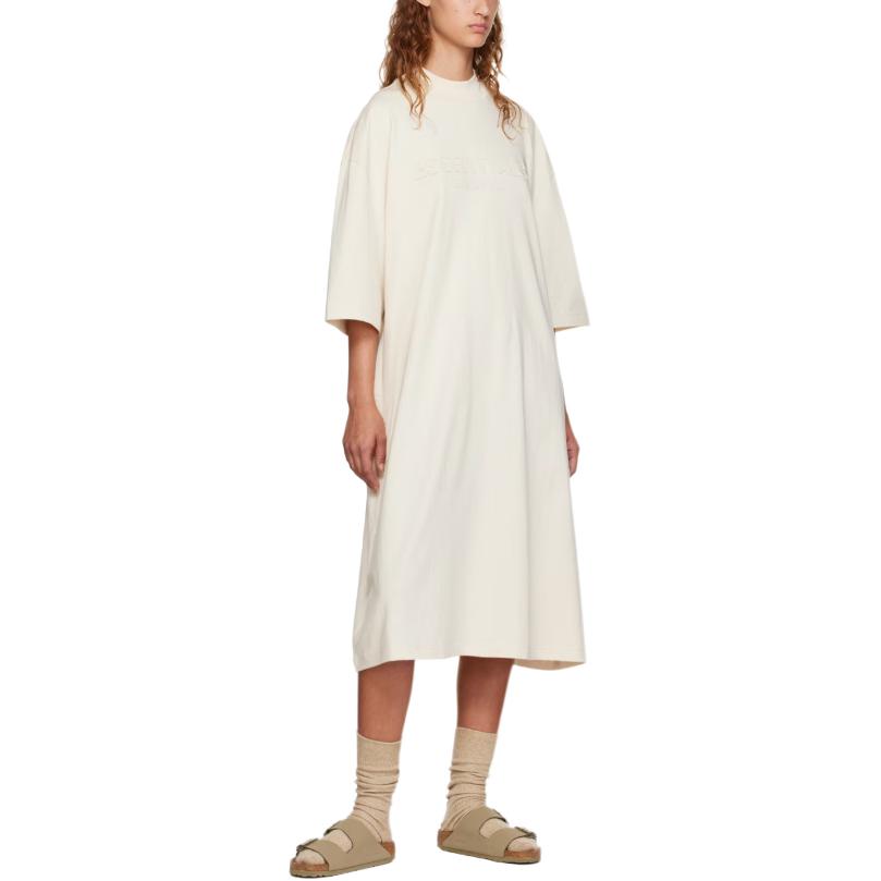 Женское платье Fear of God Essentials FW22 Off White Short Sleeve Midi Dress Egg Shell (кремовое) — фото 2