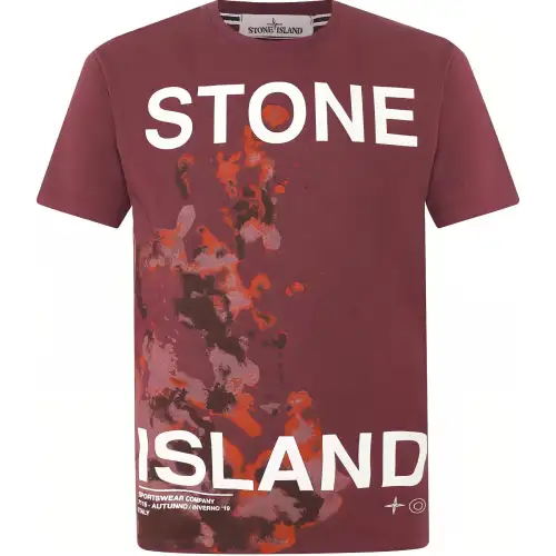 STONE ISLAND T Shirts Men's Red Crew Neck Moderate Straight Fit