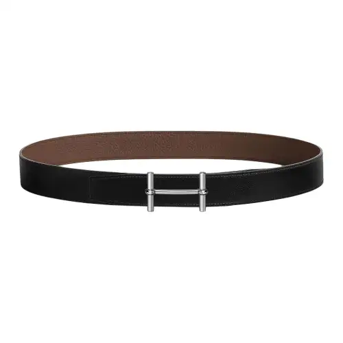 HERMES H D'Ancre Palladium Plated Metal, Calfskin Leather Belts Women's Width 3.2cm