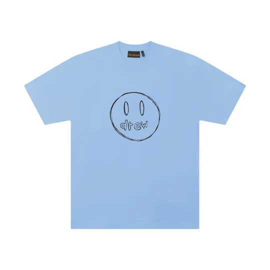 Draw House SS26 Sketch Smiling Face Простая и удобная несексистская футболка для пар с круглым вырезом и короткими рукавами в одинаковом стиле для мужчин и женщин