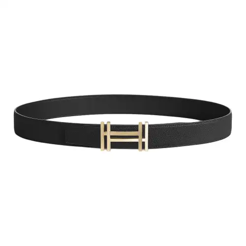 HERMES Block H Calfskin Leather Belts Women's Width 3.2cm