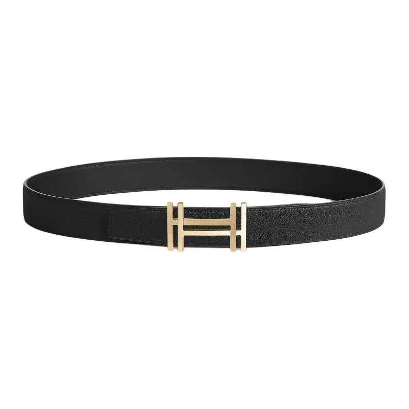 HERMES Block H Calfskin Leather Belts Women's Width 3.2cm