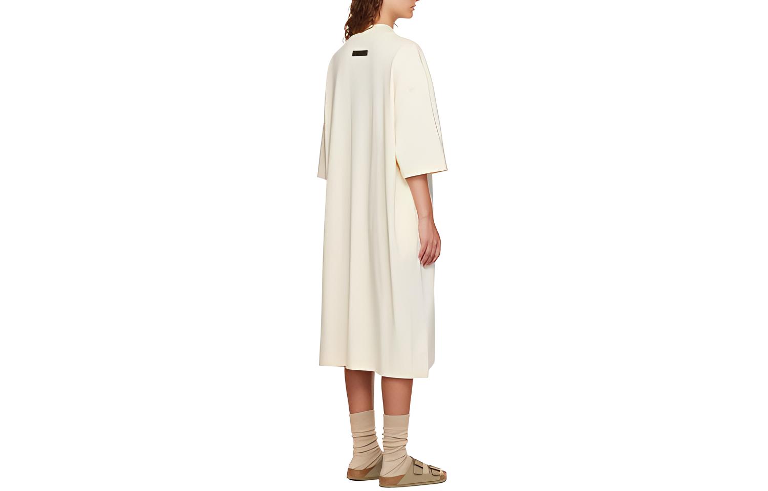 Женское платье Fear of God Essentials FW22 Off White Short Sleeve Midi Dress Egg Shell (кремовое) — фото 4