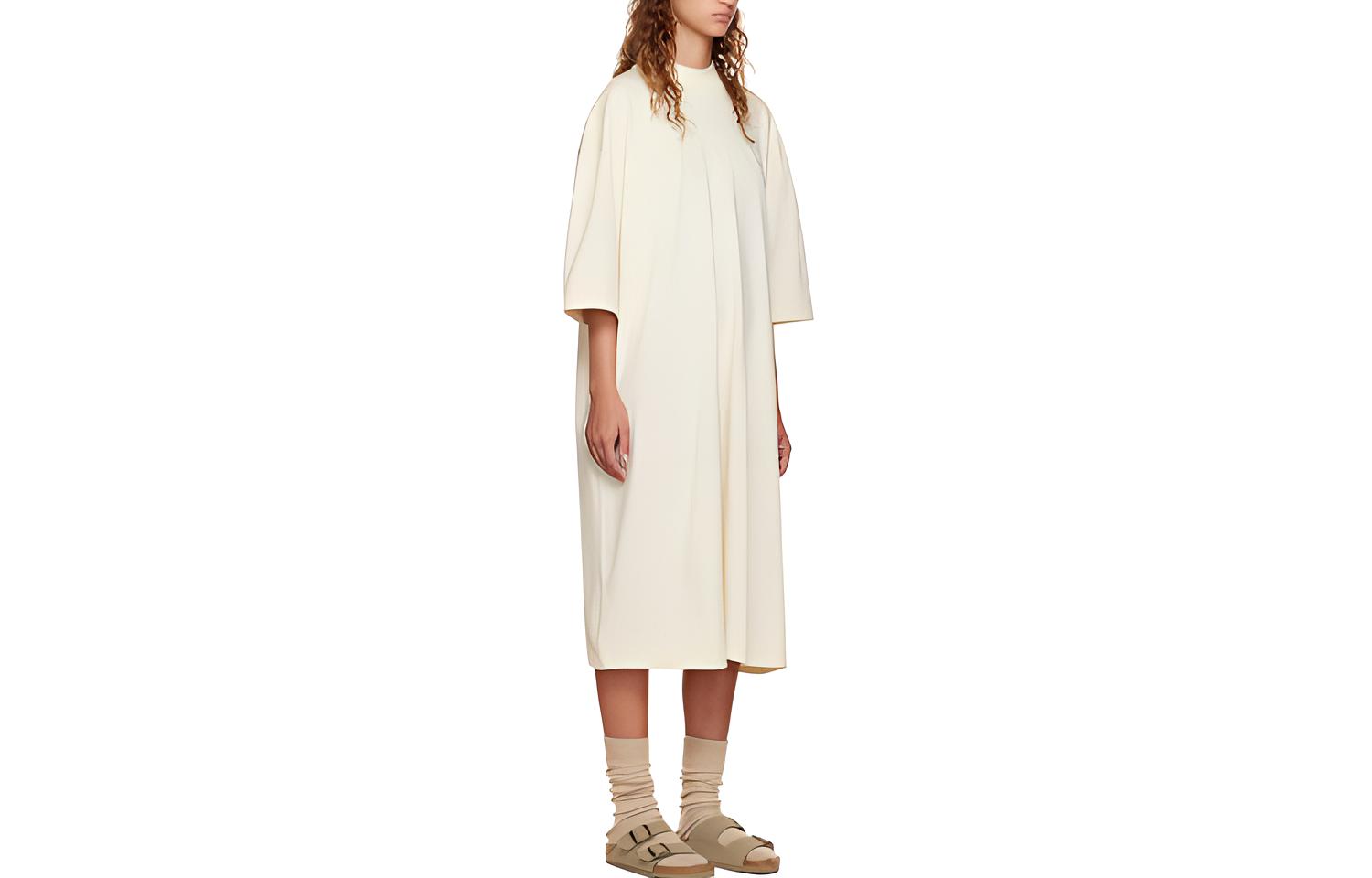 Женское платье Fear of God Essentials FW22 Off White Short Sleeve Midi Dress Egg Shell (кремовое) — фото 3