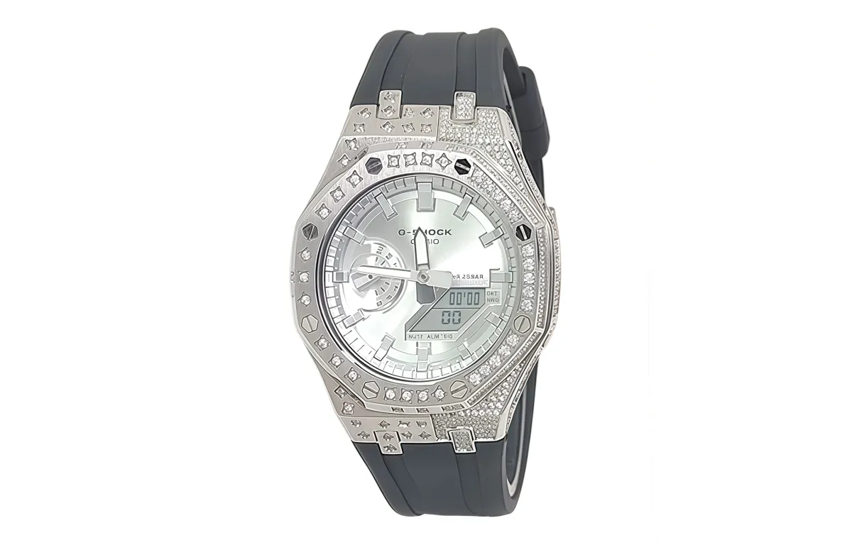 CASIO Custom Collection Quartz Movement Fluoroelastomer Strap Watch Men's Watches Silver Dial