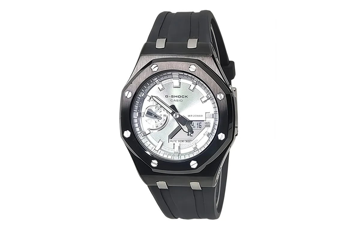 CASIO Custom Collection Quartz Movement Fluoroelastomer Strap Watch Men's Watches Silver Dial