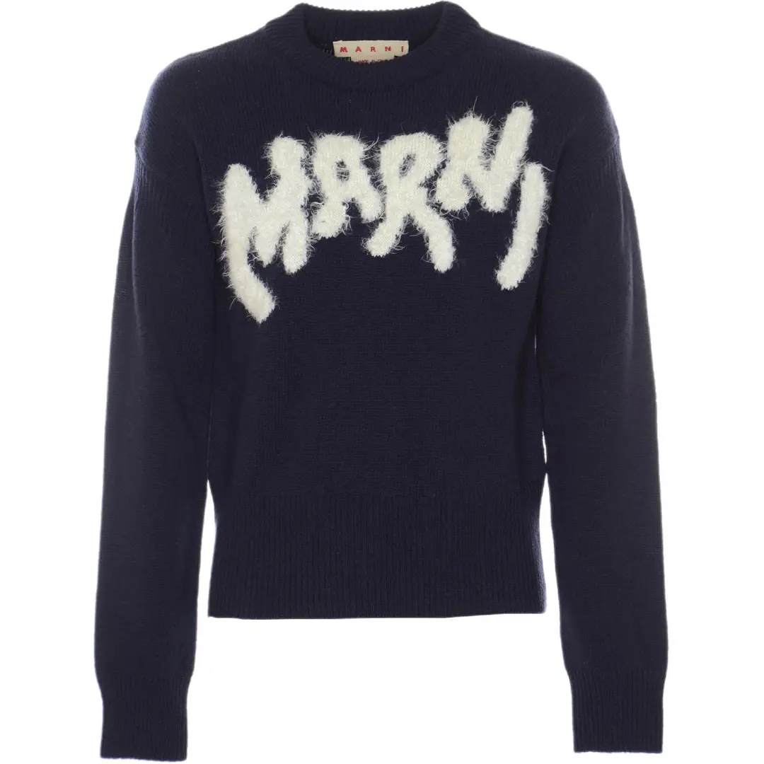 MARNI Sweaters Men's Blue Crew Neck Moderate Base Layer