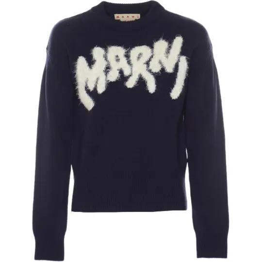 MARNI Sweaters Men's Blue Crew Neck Moderate Base Layer