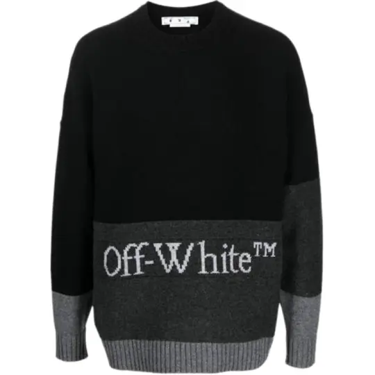 OFF WHITE Blocked Intarsia Logo Wool Crew Sweater